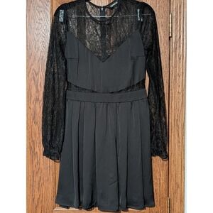 EXPRESS Black Lace Long Sleeve V Neck Sheath Mini Dress Size 6